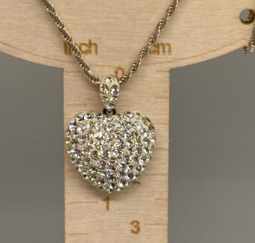 Karizia Italy 925 Silver Rope Chain & Pave Heart Pendant Set 7.4g 16” Necklace - Picture 4 of 16